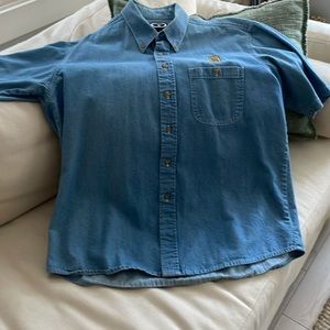 Three Rivers Cotton Denim SS button down w/ Rolls Royce logo pocket- Size L